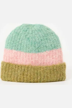 Oliver Bonas Green & Pink Striped Knitted Beanie Hat