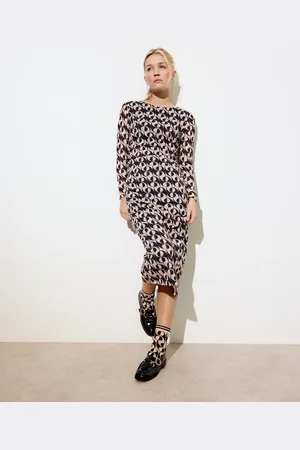 Oliver Bonas Abstract Print Monochrome Mesh Midi Dress, size 16