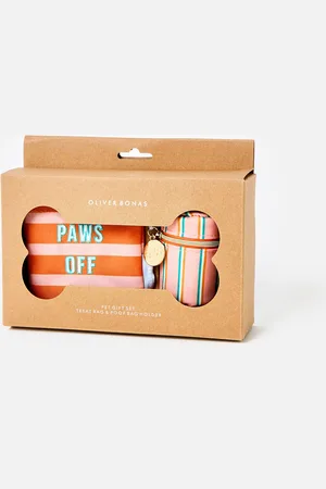 Oliver Bonas Pink & Orange Stripe Treat & Poop Bag Holder Gift Set