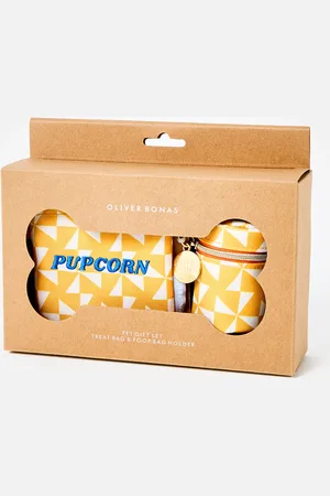 Oliver Bonas Yellow Geometric Treat & Poop Bag Holder Gift Set