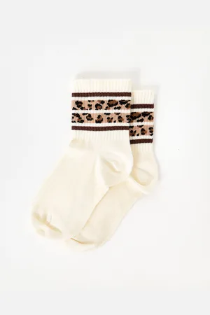 Oliver Bonas Leopard Print Striped Sporty Ankle Socks