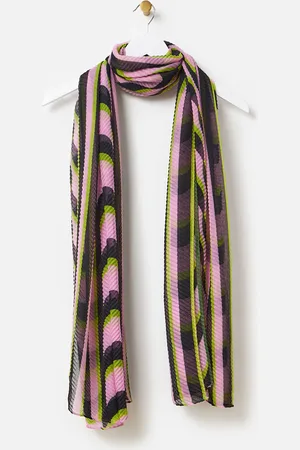 Oliver Bonas Black & Pink Geometric Pleated Lightweight Scarf