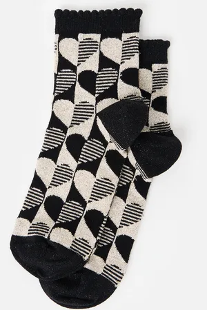Oliver Bonas Monochrome Heart Glitter Ankle Socks