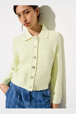 Oliver Bonas Pale Yellow Collared Knitted Cardigan, size 8