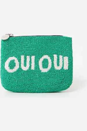 Oliver Bonas Oui Oui Green Beaded Zipped Pouch