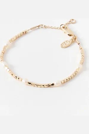 Oliver Bonas Felicity Gold Tone Bead & Faux Pearl Bracelet