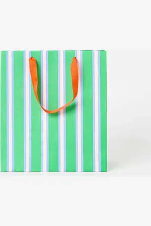 Oliver Bonas Green & Blue Stripe Gift Bag Large