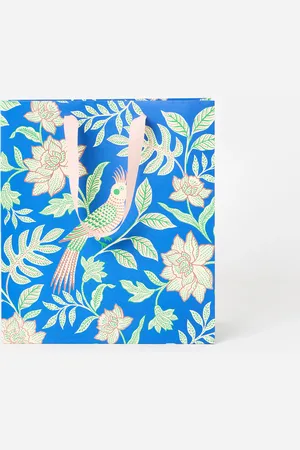 Oliver Bonas Blue Floral Bird Gift Bag Large