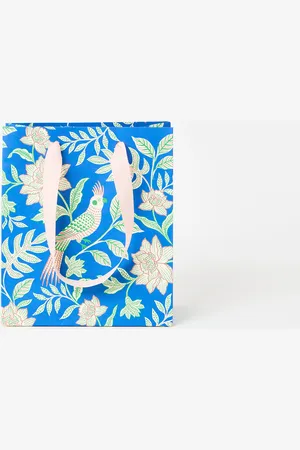 Oliver Bonas Blue Floral Bird Gift Bag Medium