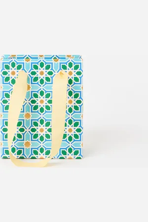 Oliver Bonas Blue Floral Tile Gift Bag Small