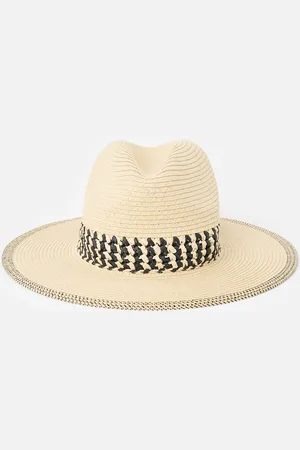 Oliver Bonas Natural & Black Woven Fedora Hat
