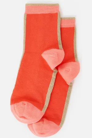 Oliver Bonas Coral & Gold Colour Block Ankle Socks