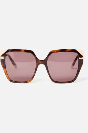 Oliver Bonas Faux Tortoiseshell & Cream Corner Square Acetate Sunglasses