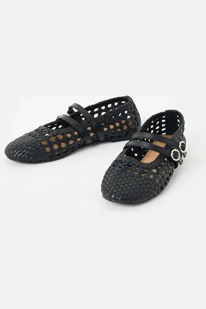 Oliver Bonas Mary Jane Double Buckle Woven Leather Shoes, size UK 5