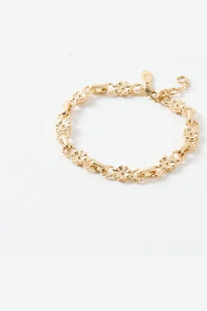 Oliver Bonas Twyla Textured Flower Links Chunky Chain Bracelet