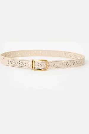 Oliver Bonas Ecru Cream Cut Out Jeans Belt, size Medium
