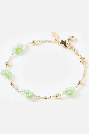 Oliver Bonas Rosaria Green Beaded Flower Chain Bracelet