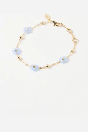 Oliver Bonas Rosaria Blue Beaded Flower Chain Bracelet
