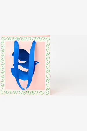 Oliver Bonas Blue Bird Pink Gift Bag Medium