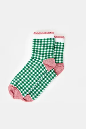 Oliver Bonas Pink & Gingham Ankle Socks