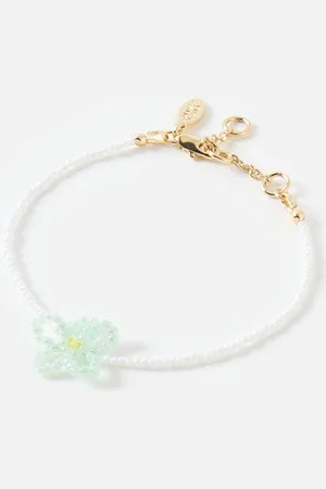 Oliver Bonas Joey Beaded Green Flower Charm Bracelet