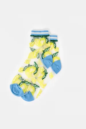 Oliver Bonas Blue & Lemon Sheer Ankle Socks