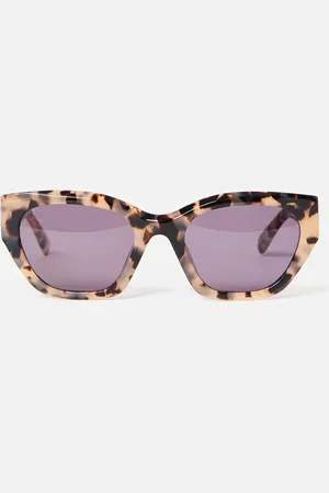 Oliver Bonas Milky Faux Tortoiseshell Angled Cat Eye Acetate Sunglasses