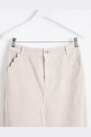 Oliver Bonas Stone Front Slit Corduroy Midi Skirt, size 16