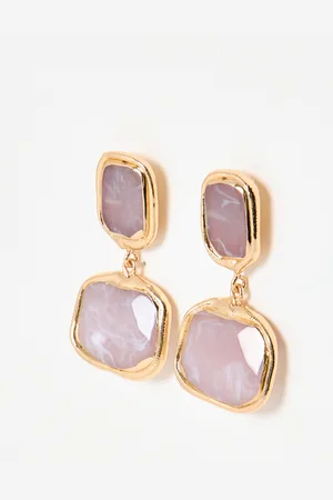 Oliver Bonas Nayara Gold Edge Stone Drop Stud Earrings