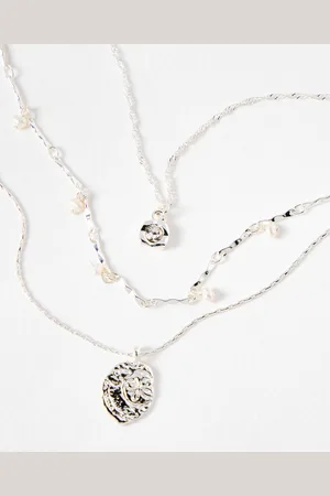 Oliver Bonas Inali Pearl Silver Tone Layered Pendant Necklace