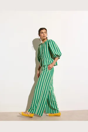 Oliver Bonas & Cream Striped Wide Leg Trousers, size 8