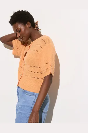 Oliver Bonas Pointelle Short Sleeve Cardigan, size 8