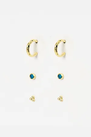 Oliver Bonas Nancy Opalite Gold Plated Hoop & Stud Earring Set