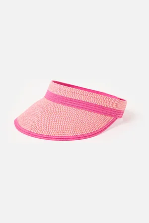 Oliver Bonas Pink & Natural Packable Sun Visor Hat