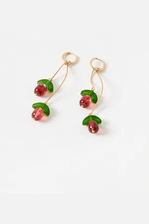 Oliver Bonas Laurel Beaded Cherry Charm Hoop Earrings