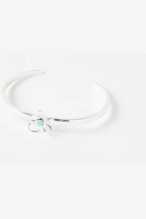 Oliver Bonas Alyssa Opalite Flower Silver Plated Cuff Bangle