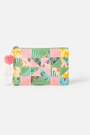 Oliver Bonas Emily Pink & Green Patchwork Zipped Pouch