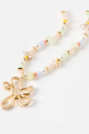 Oliver Bonas Jackson Beaded Flower Pendant Necklace