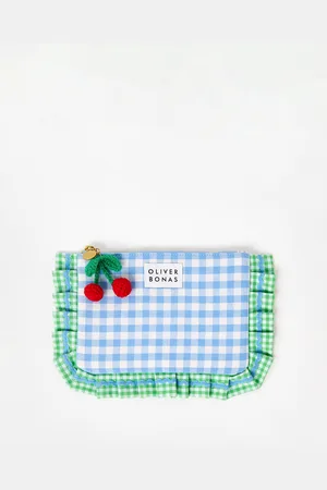 Oliver Bonas Blue & Green Gingham Ruffle Zipped Pouch