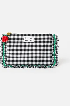 Oliver Bonas Black Gingham Ruffle Zipped Pouch