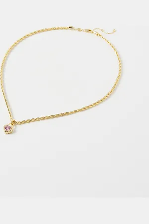Oliver Bonas Cher Pink Heart Gold Plated Rope Chain Necklace