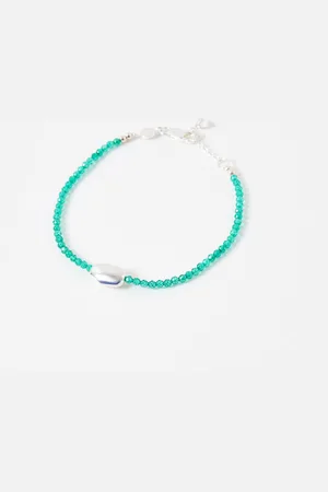 Oliver Bonas Amica Green Onyx & Molten Silver Beaded Bracelet