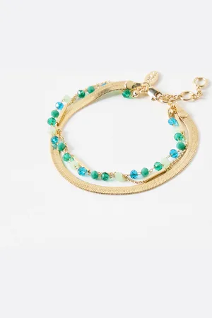 Oliver Bonas Bea Triple Row Bead & Snake Chain Bracelet