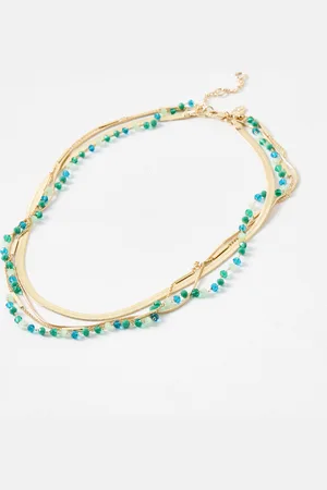 Oliver Bonas Bea Green & Gold Beaded Layered Necklace