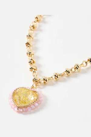 Oliver Bonas Sam Chunky Beaded Heart Pendant Necklace