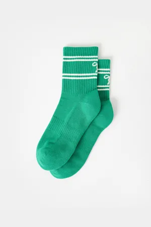 Oliver Bonas Green & Cream Bow Sporty Ankle Socks
