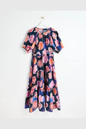 Oliver Bonas Floral Print Tiered Keyhole Midi Dress, size 6