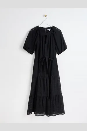 Oliver Bonas Short Sleeve Tiered Midi Dress with Keyhole Neckline, size 6