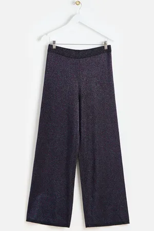 Oliver Bonas Navy Sparkly Wide Leg Trousers, size 10