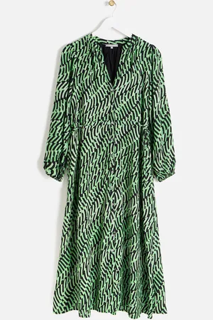 Oliver Bonas Curved Geometric V-Neck Midi Dress, size 8